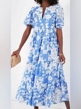 HYACINTH HOUSE Blue and White Floral Cisco Maxi Dress Size M